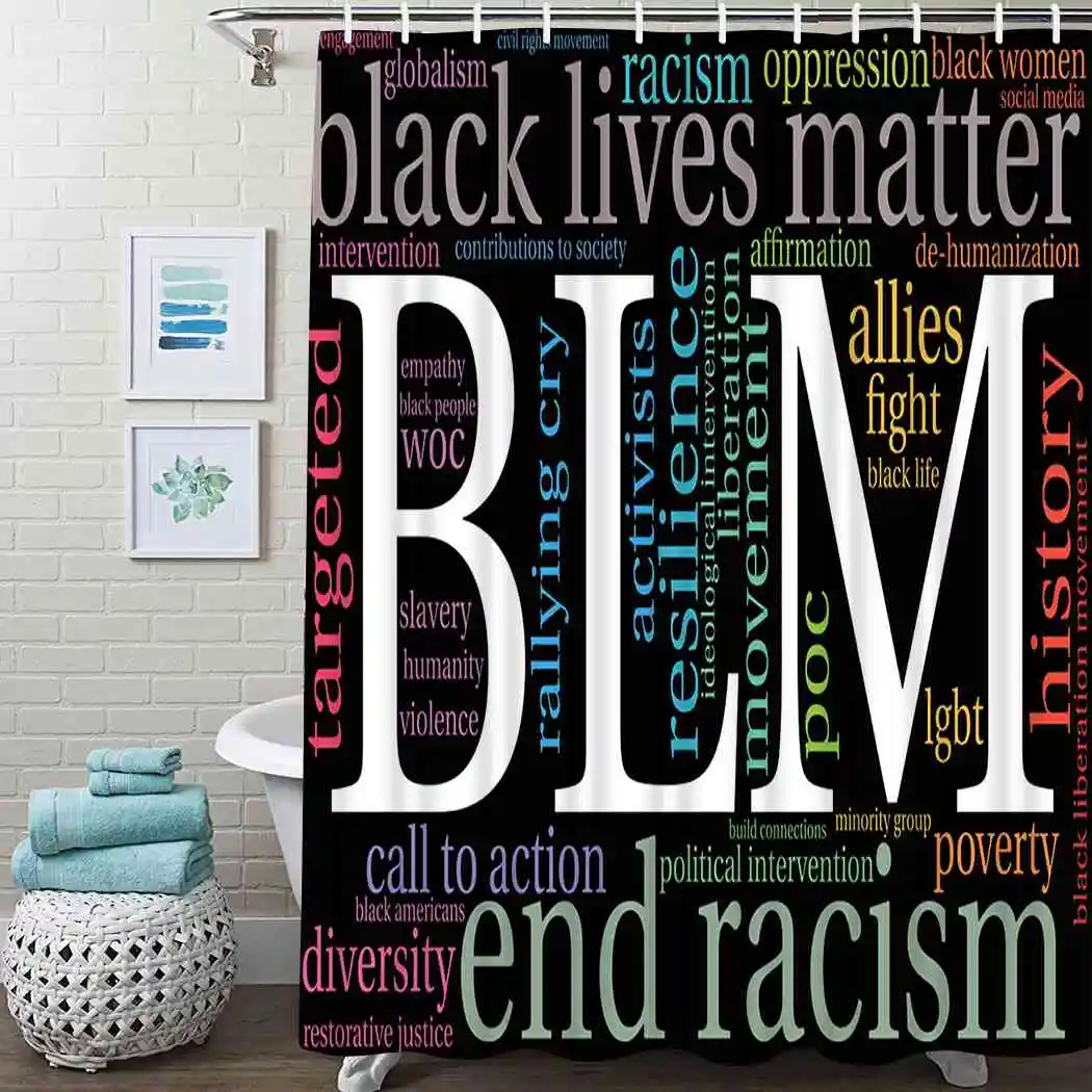 

Black Lives Matter Shower Curtain Blm Word Shower Curtain Waterproof Fabric For Bathroom Decor Shower Curtains Set with Hooks