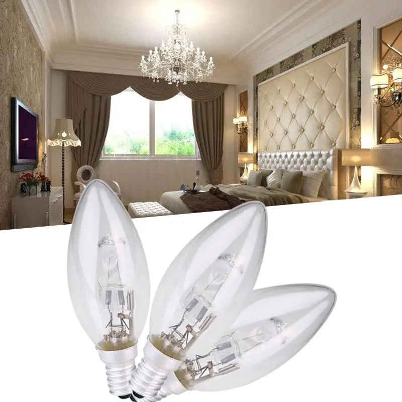 

E14 Halogen Lamp Bulb Candle Shape Lighting Fixture Household Supplies C35 28W Candle Shaped Halogen Bulb Light Lighting