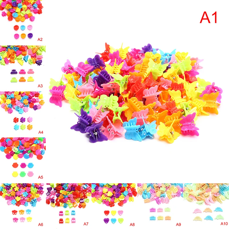 

100pc Mixed Colors Butterfly Flower Leaf Hair Clip Mini Hair Claw Barrettes Clamps Headwear Hair Styling Accessories Beauty Tool