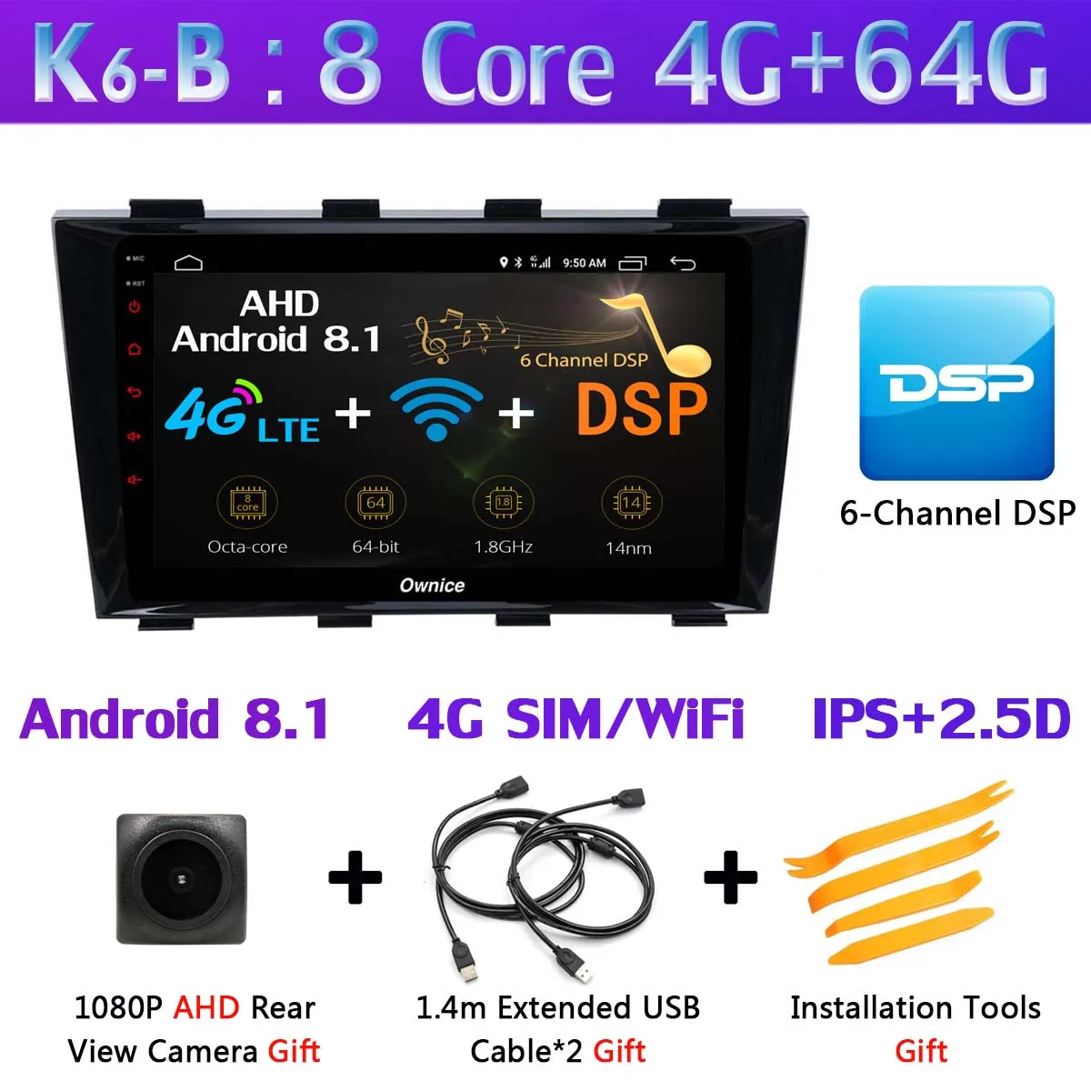 K6-B Ownice K1 K3 K5 K6 автомобильный DVD для Geely Emgrand EC8 2011 2012 2013 автомобильный Радио gps DSP Carplay 360 ° панорамная камера - Цвет: K6-B