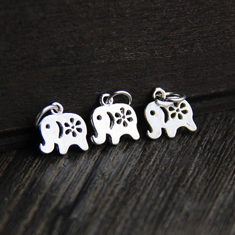 2pcs Elephant Charms 925 Sterling Silver Handcraft Carved Earring Necklace Pendant DIY Women Jewelry Fittings Birthday Gift