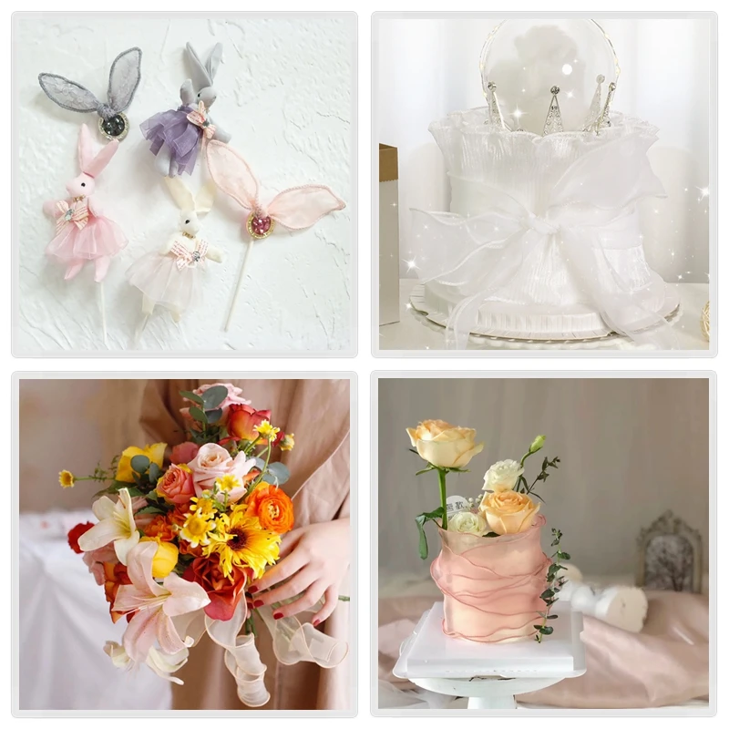 

5M*6cm Wave Silk Organza Ribbon Bow Material for Hair Ornament Gift Wrapping Decoration DIY Sewing Fabric Clothing Accessories