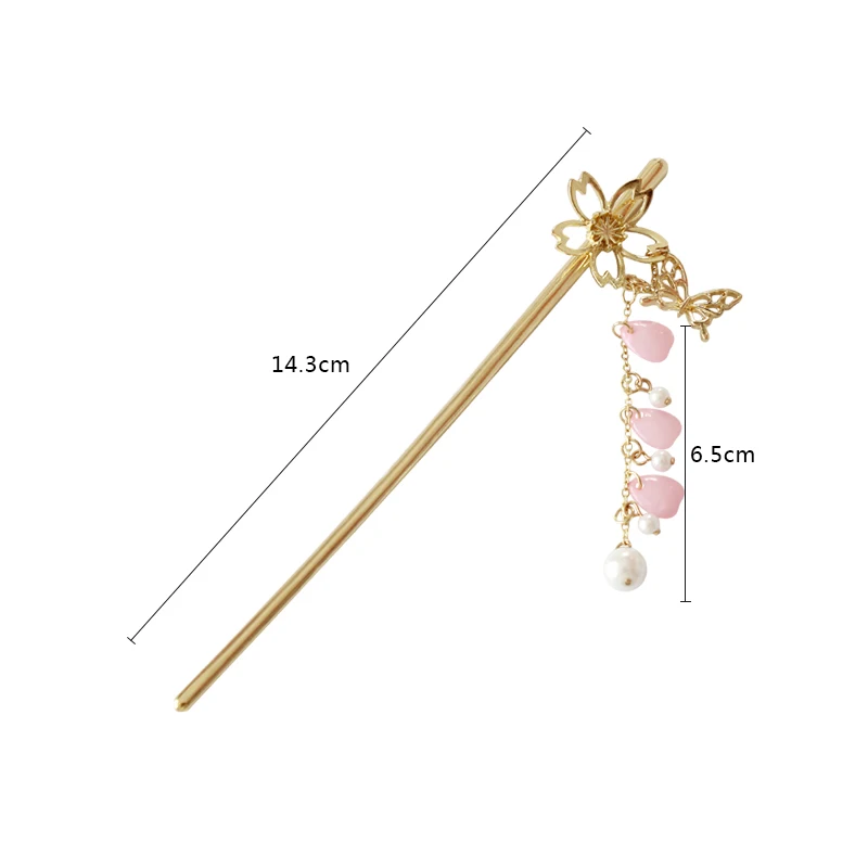 Женская заколка для волос винтажная шпилька с металлическим бантом в виде сакуры