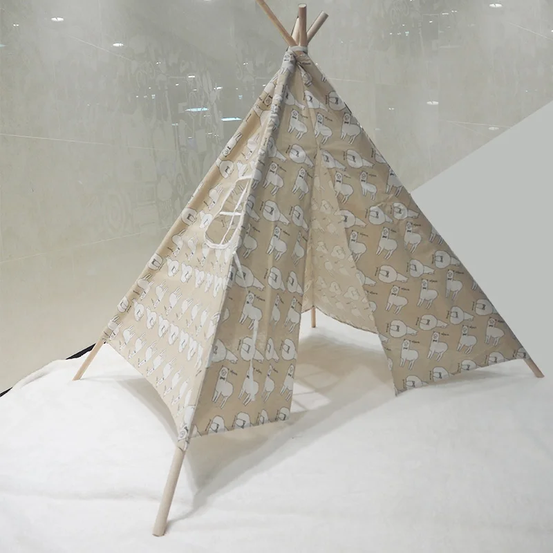 Портативная детская палатка Wigwam, хлопковый брезентовый домик Tipi, детская палатка для девочек, игровой домик, игровой домик, индийский треугольный тент, декор для комнаты - Цвет: WJ3714F