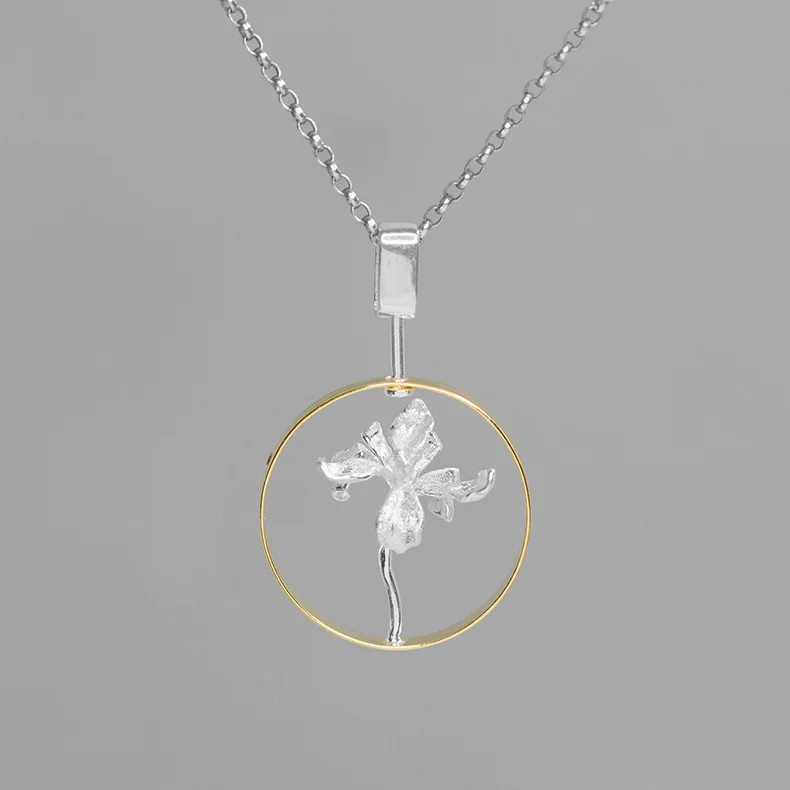 Gold INATURE 925 стерлингового серебра Элегантный Цветок ириса круглый кулон ожерелья для женщин ювелирные изделия подарок - Окраска металла: Gold