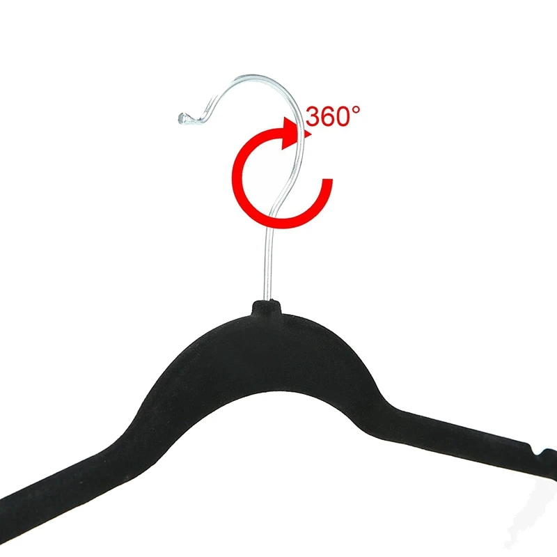 

20 Pieces of Flocking Hangers, Plastic Anti-Skid Hangers, Velvet-Black