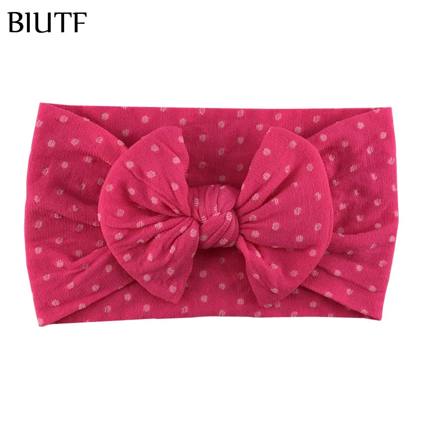 1pcs/lot Wide Soft Polka Dot Elastic Nylon Headband with Hair Bow Newest Style Kids Lovely Ear Turban Chic Headwear HB107 | Аксессуары