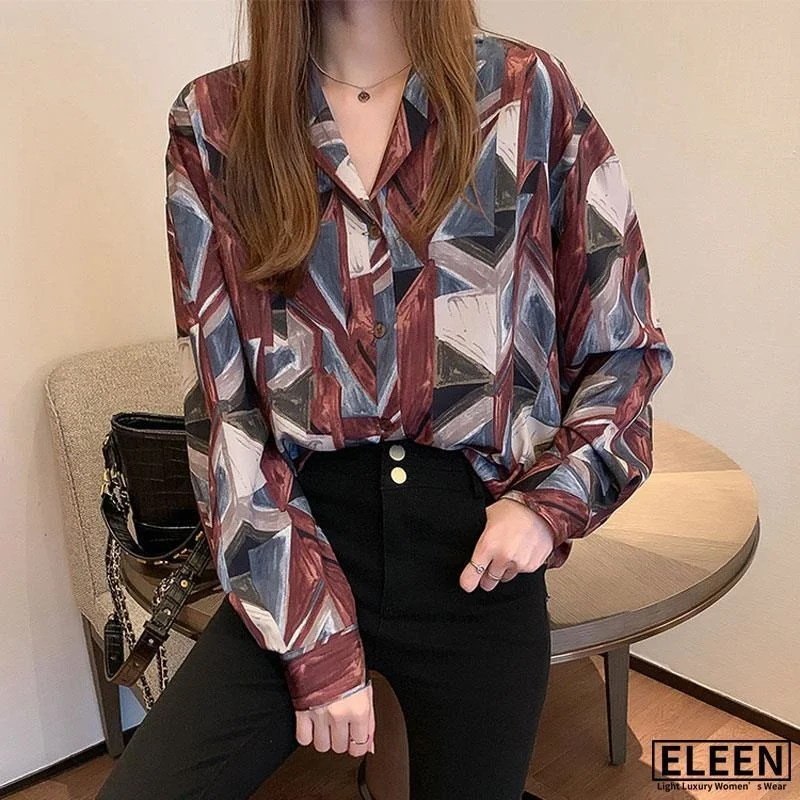 

Blouse Women Autumn Vintage Floral Print Long Sleeves Shirt Women's Loose Top Blusas Ropa De Mujer