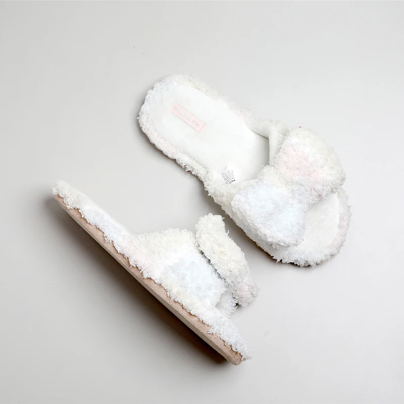 Autumn and winter new product macaron color matching bow soft soft mute indoor home slippers women