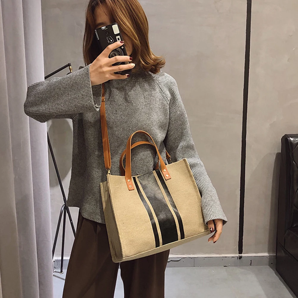 

Women Fashion Hit Color Stripe Print Shoulder Messenger Bag Canvas Handbags cheap quality free shipping 2021 women's bag trend