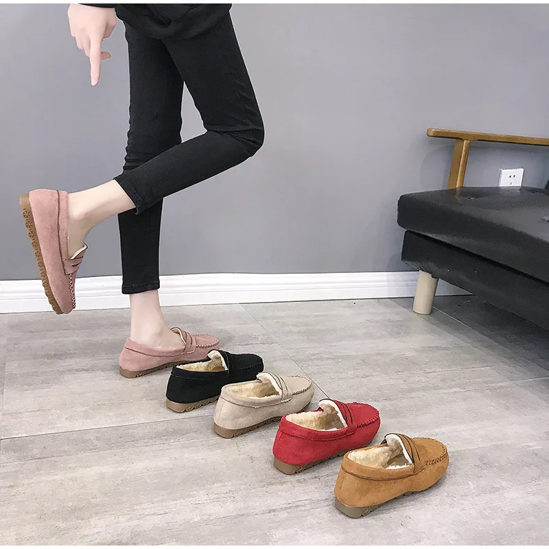 

Casual Ladies Non-Slip Bottom Warm Female Comfortable Fashion Winter Women Shoes Flats Loafers Short Flock Inside Sewing Slip-On
