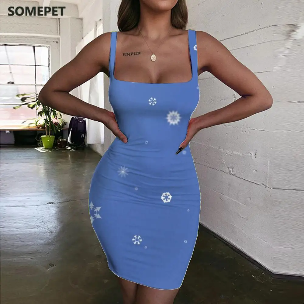 Рождественские платья для женщин сарафан с принтом в виде дерева облегающее