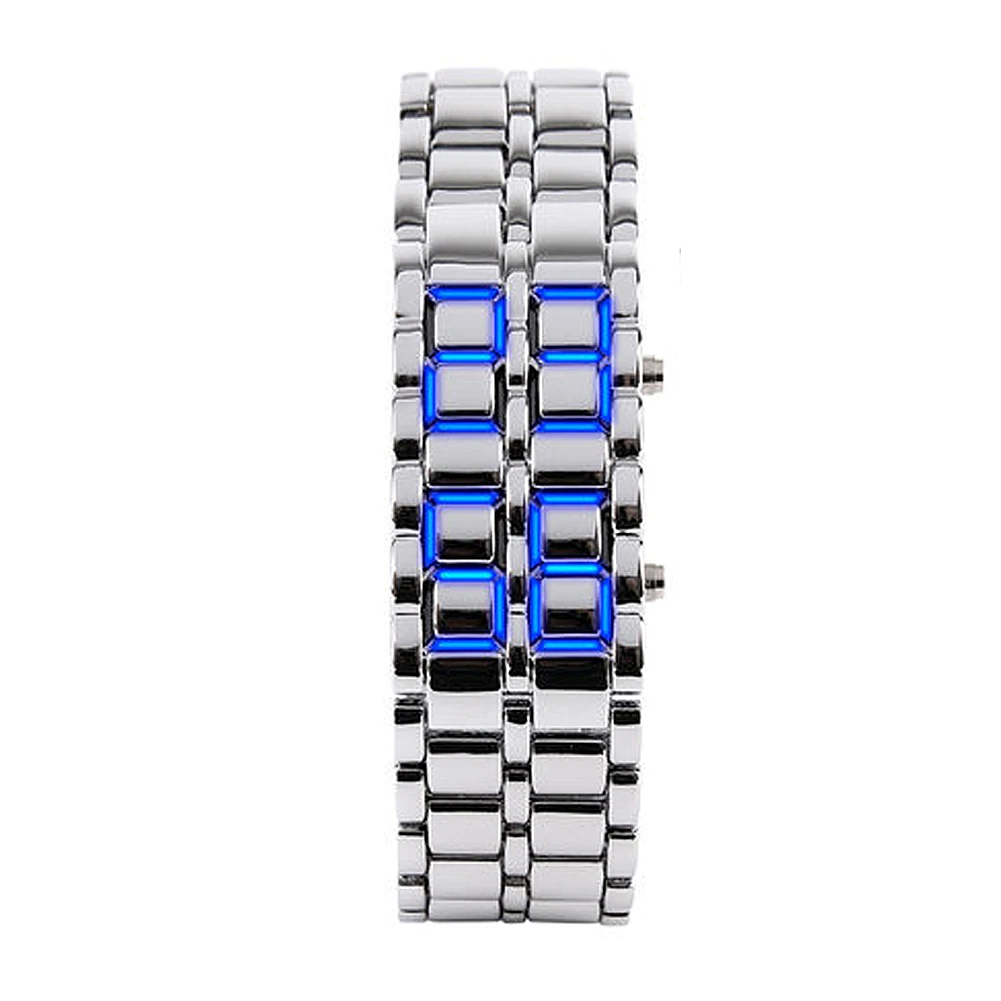 

Women's Men's Volcanic Lava Iron Samurai Metal Faceless Bracelet Sport LED Watch