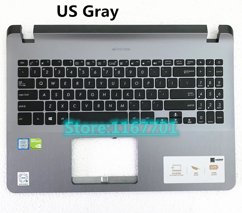 Laptop US Keyboard House Shell Cover for Asus Vivobook 15 X507 Y5000 Y5000U Y5000UB Silver Gray RU 13N1-3XA0911 | Компьютеры и офис