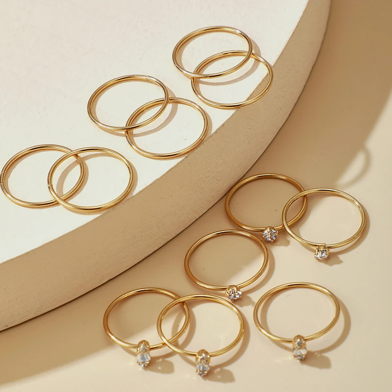 

Vintage Crystal Star Flower Rings Set for Women Gold Color Geometric Knuckle Rings Female Party Finger Jewelry