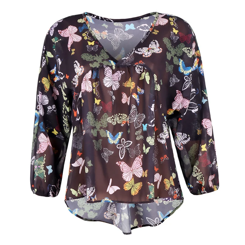 

Women Plus Size Tops Boho Butterfly Blouse V Neck Long Sleeve Shirt Casual FS99