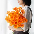 Искусственные цветы, 1 шт., белая Маргаритка, длинные ветки, букет, украшения для дома, свадьбы, сада, сделай сам, аксессуары для невесты шелковый искусственный цветок