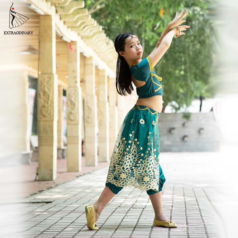 Комплект костюма для танца Болливуда Sari девочек одежда индийских детей живота