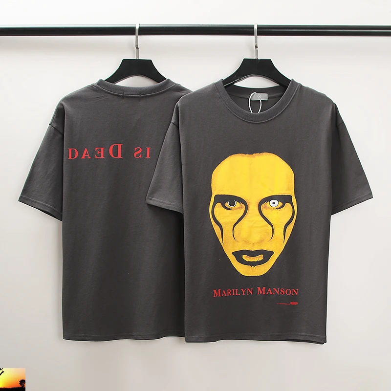 

Мужская и женская футболка с коротким рукавом Marilyn Manson, Повседневная футболка в стиле ретро с потертостями и трещинами, 2021