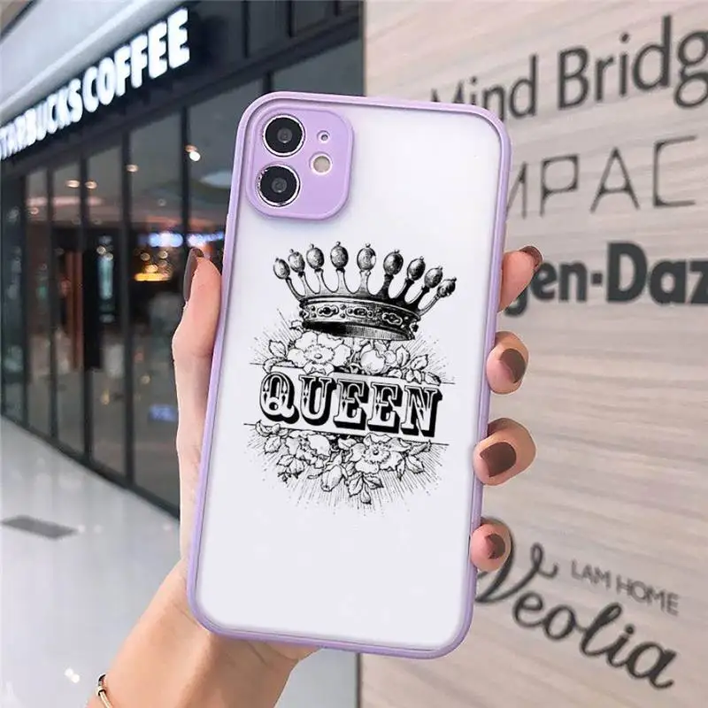 

King Queen Lovers Phone Cases Matte Transparent For iPhone 12 Mini 11 Pro XR XS Max 7 8 Plus