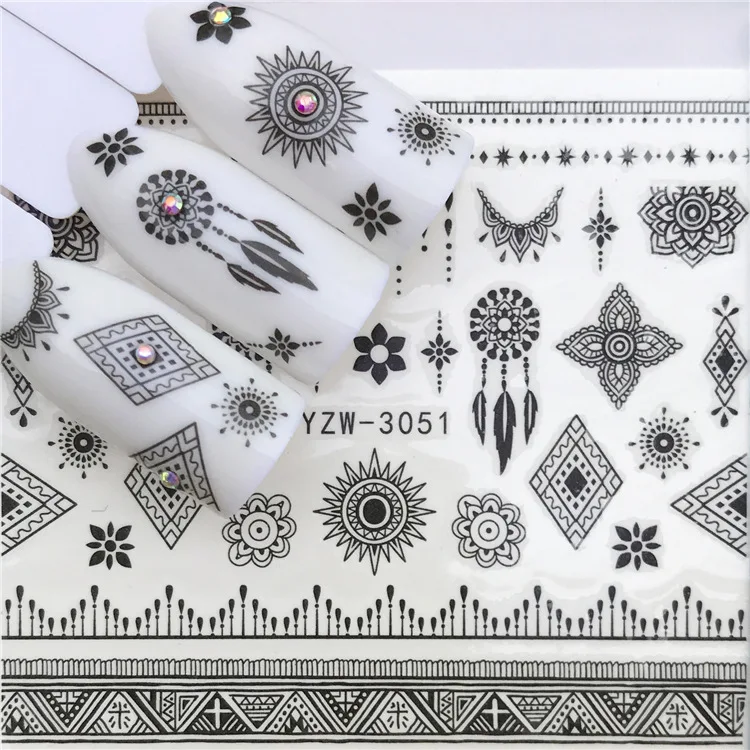 

Stickers for Nails Water Decals Mandala Henna Nail Sticker Slider Art designs Decorations Manicure Foil Adhesive Wraps Pegatinas