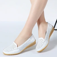 2020spring flats shoes women genuine leather cutout loafers slip on ballerines