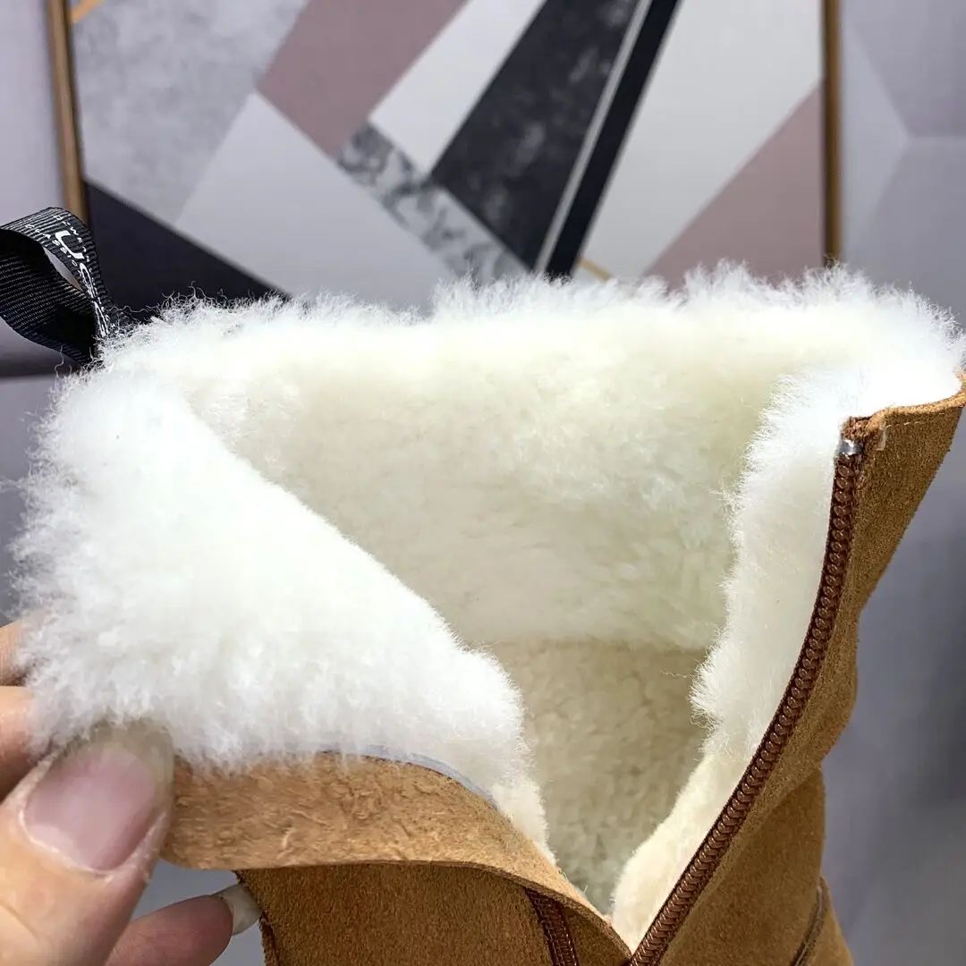 

2021 Plus Velvet Lace Up Mid Tube Woman Winter Snow Boots Fashion Warm Waterproof Designer Brand Luxury Purple Handsome Shoes