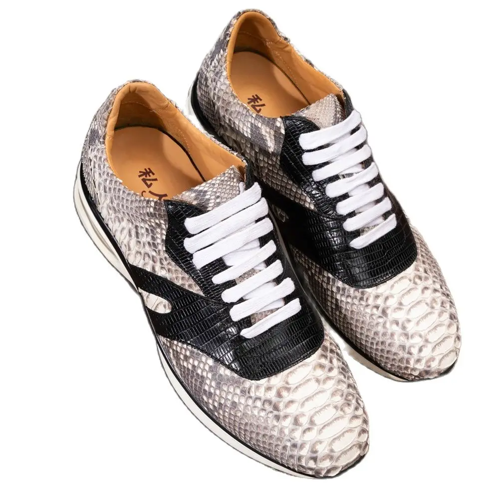 Мужские классические кроссовки из 100% натуральной кожи со змеиной кожей| |