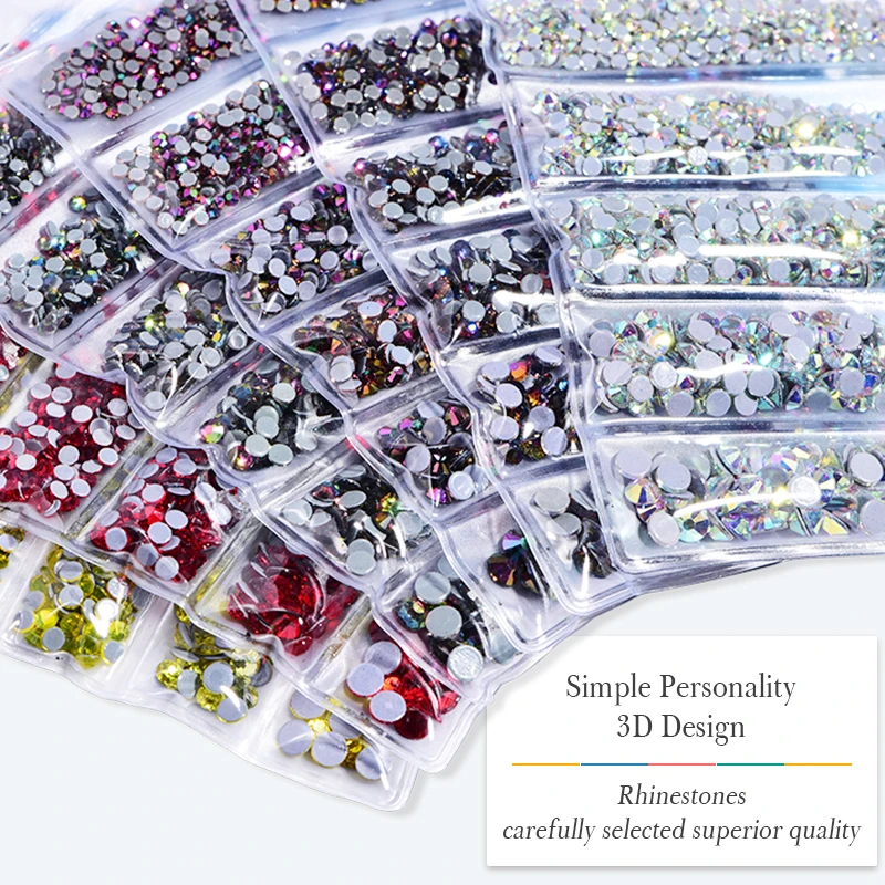 1300 шт. разноцветные стразы разных размеров для горячей фиксации с плоской задней