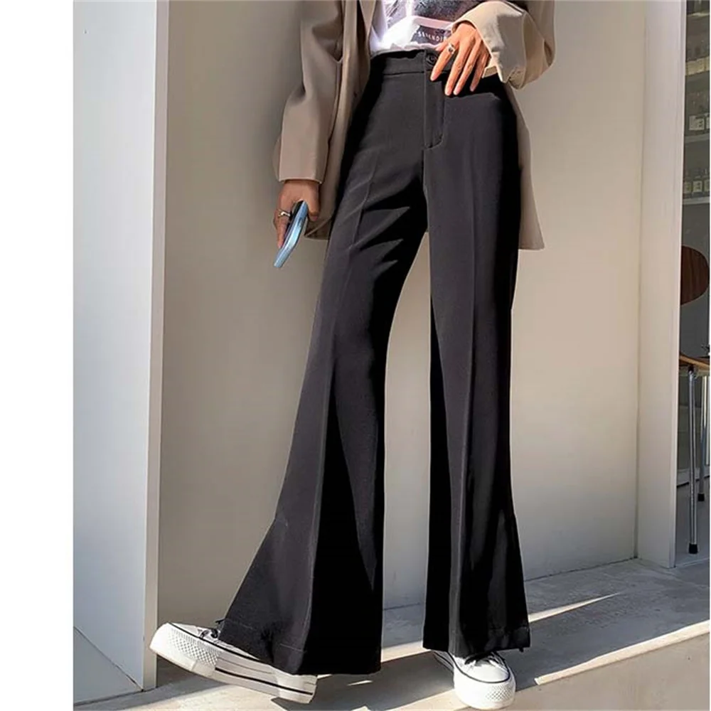 

S-2XL Flare Pants Solid Autumn 2022 High Waist All Match Office Lady Vintage Fashion Loose-Fitting Wide Leg Trousers
