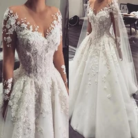 macdugal luxury arabic a line full sleevesless wedding dress illusion robe de mariee beaded appliques lace for bride with lon
