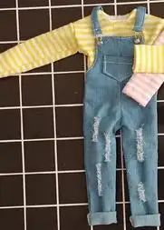 yellow1set 2 шт./компл. футболка в полоску с длинными рукавами+ джинсовый комбинезон Одежда для кукол Blyth для Blyth, OB24, одежда Azone аксессуары для кукол - Цвет: yellow1set