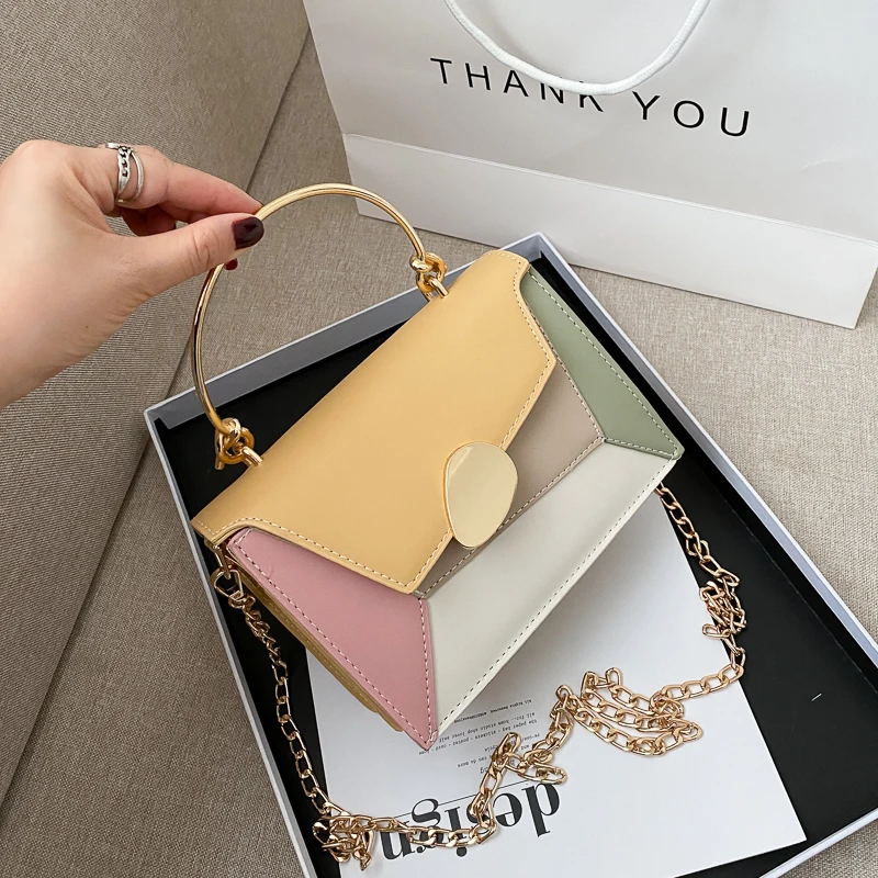

Patchwork Small Women Handbag Girl Fashion Chain Flap Shoulder Bag Female Casual PU Leather Cross Body Square Bag
