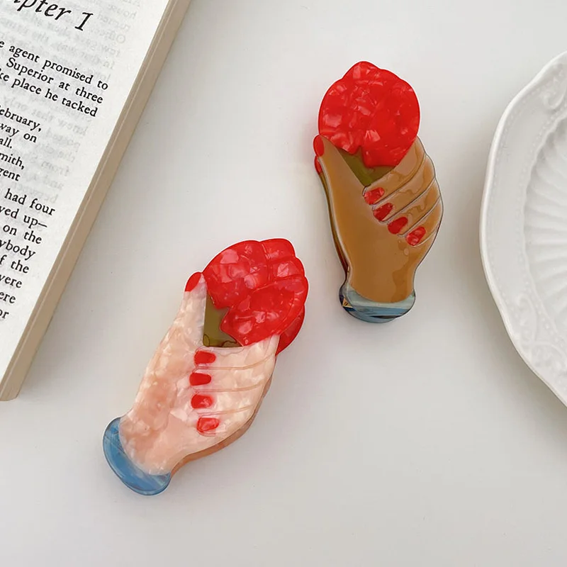 

Acetate Hair Claw Clips Geometric Tulip Flower Mouth Hands Vintage Medium Size Colorful Clamps Grab Women Hair Accessories