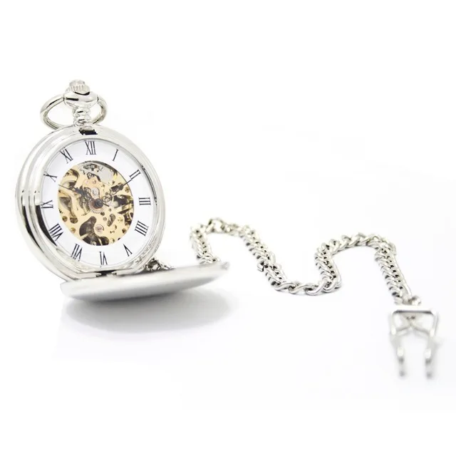 Black Polished Single Opening Skull Handwind Mechanical Pocket Watch Vintage Steampunk Fob Chain Manual Winding Men's Watch