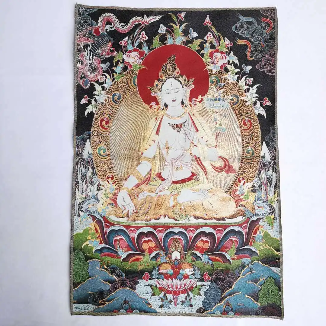 

36" Tibet Tibetan Cloth Silk White Tara Guanyin Kwan-yin Tangka Thangka Mural