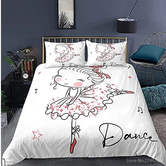 

Lovely Ballet Girls Swan Bedding Set Dancing Girl Print Comforter Cover with Pillowcase Duvet Cover Set for Kids Girls Adults