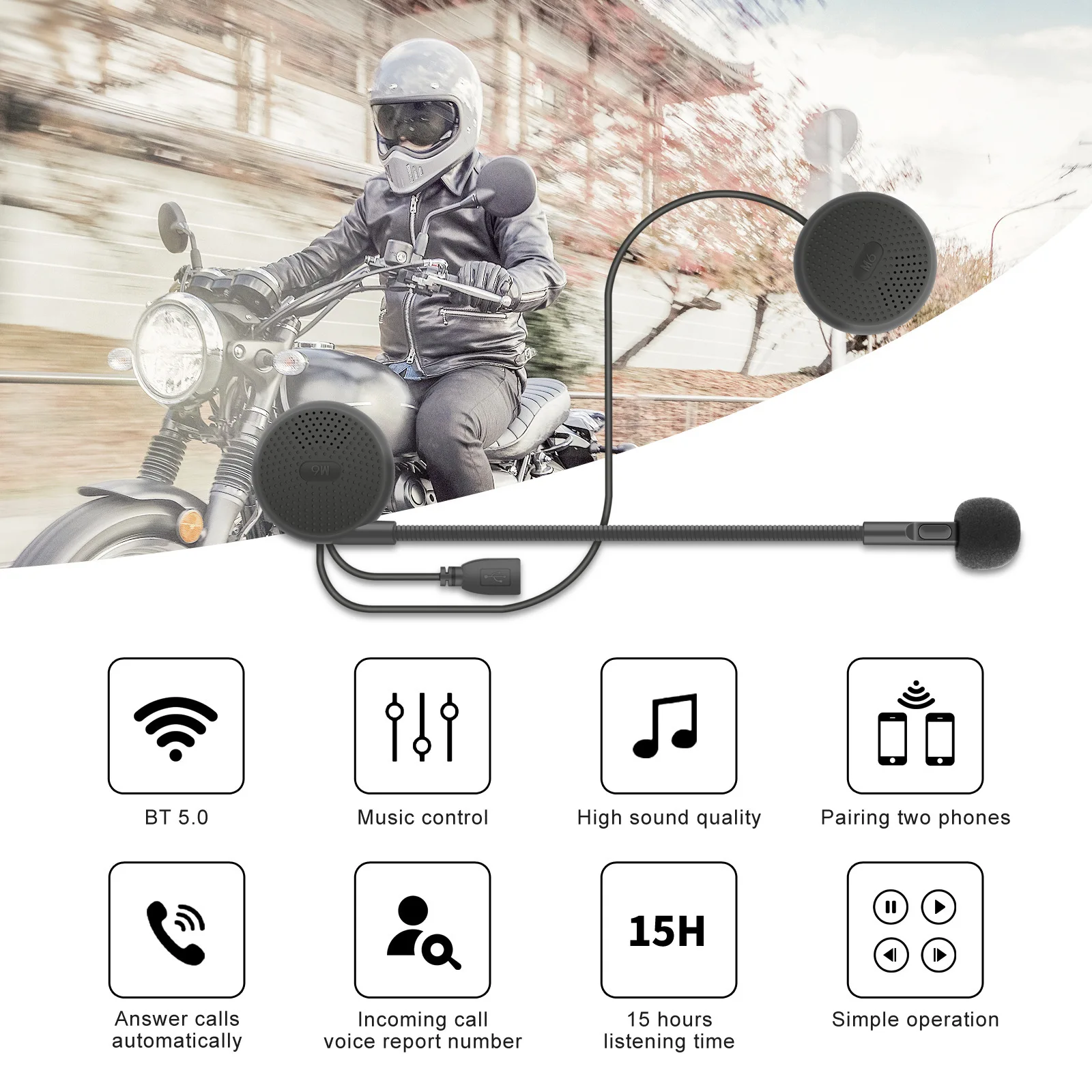 Гарнитура для мотоциклетного шлема Bluetooth 5 0 спорта на открытом воздухе гарнитура