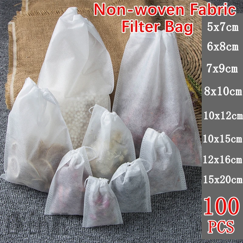 100pcs Tea Bags Non-woven Fabric Tea Filter Bags for Spice Tea Infuser with String Heal Seal Disposable Teabags Empty Tea Bags