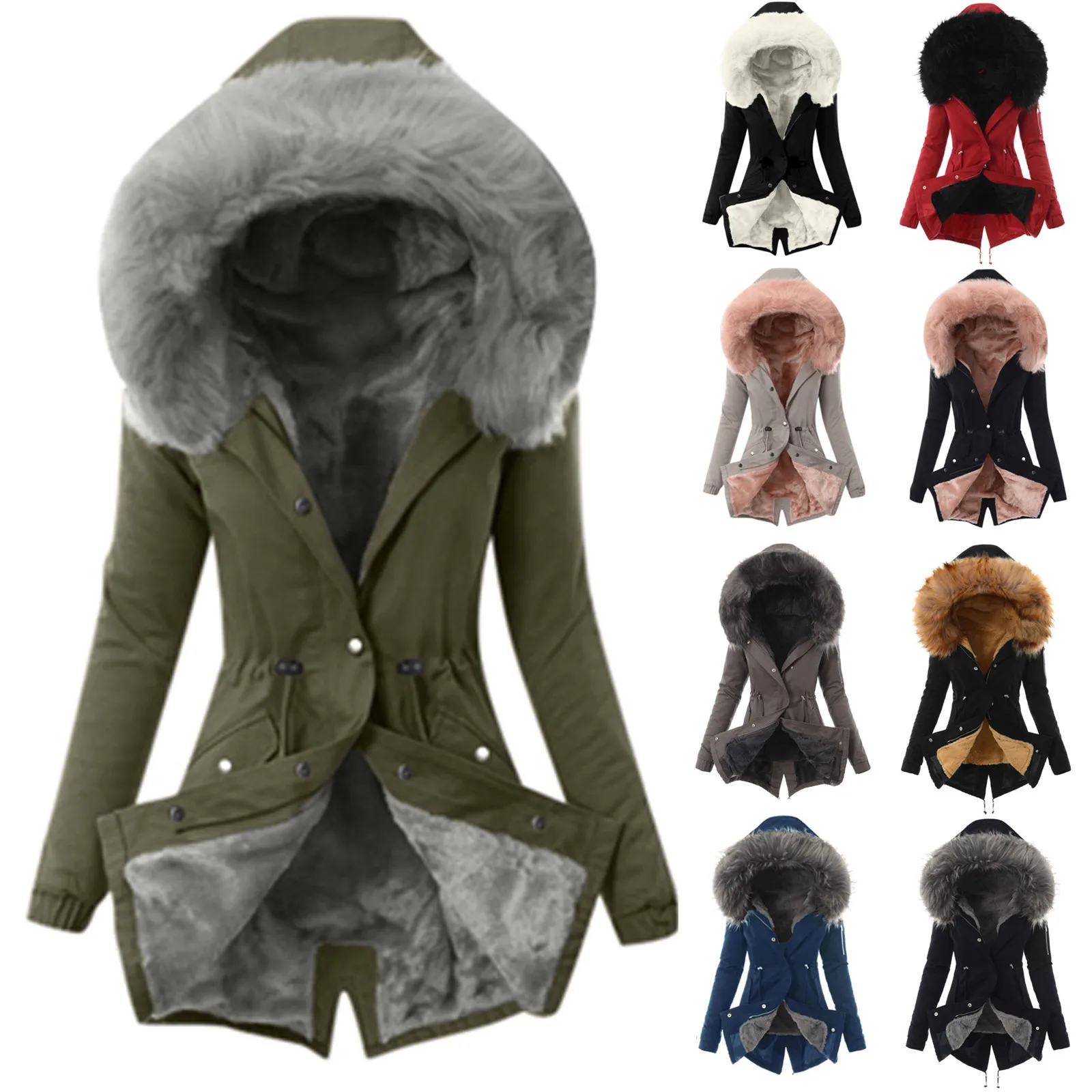 

Новинка, Женское пальто FAKUNTN с меховой подкладкой, женская зимняя теплая Толстая длинная куртка, пальто с капюшоном, Женское пальто 2021
