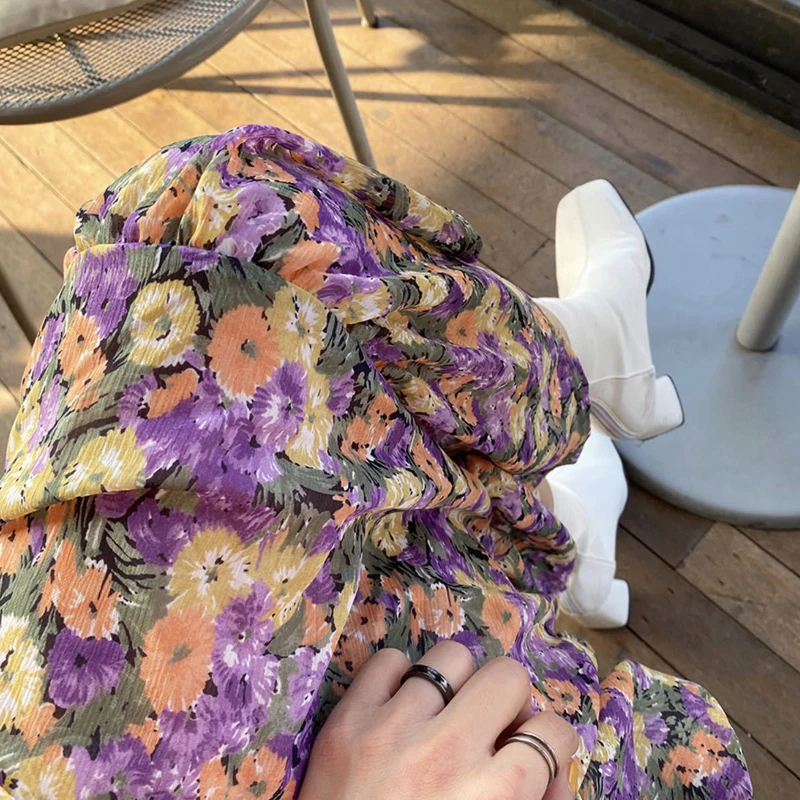 Женское шифоновое платье с высокой талией элегантное винтажное фиолетового