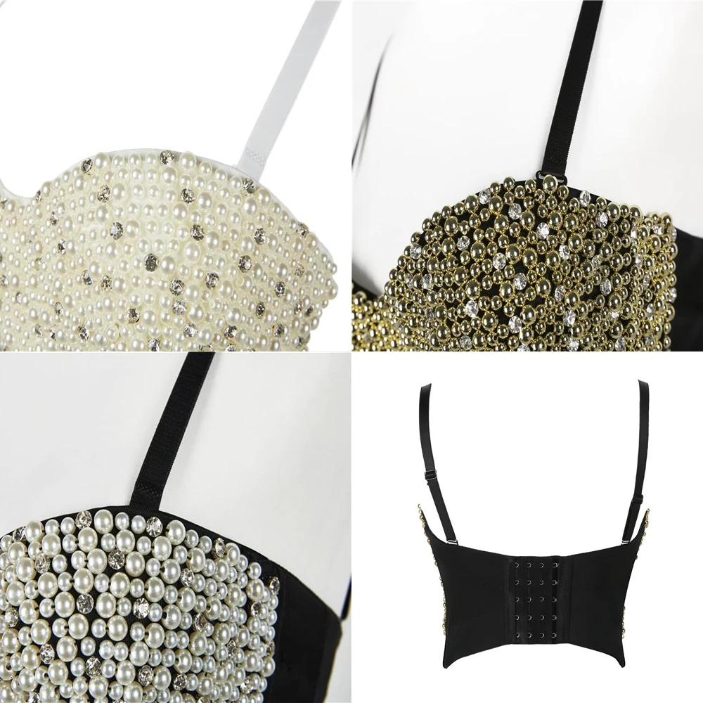 

2021 Women Summer Tops Short Top Beaded Accessories Cocktail Crop Top Solid Spaghetti Strap Sleeveless Sexy Bra Sexy Camis
