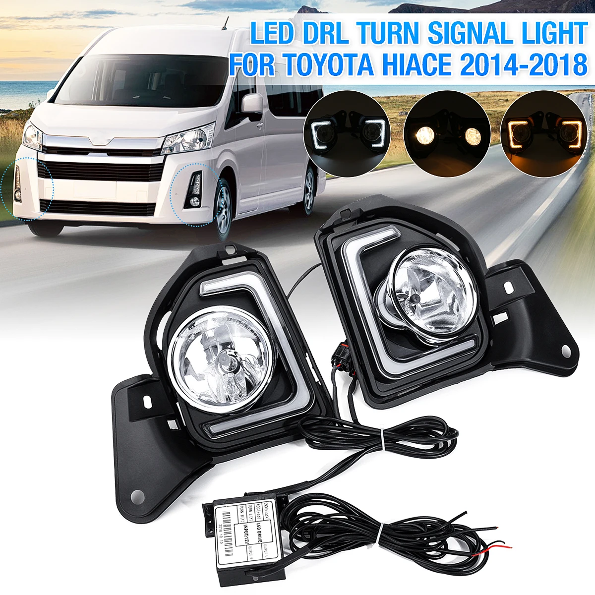 Led Drl с Галогенные Противотуманные светильник для Toyota Hiace 2014 2015 2016 2017 2018