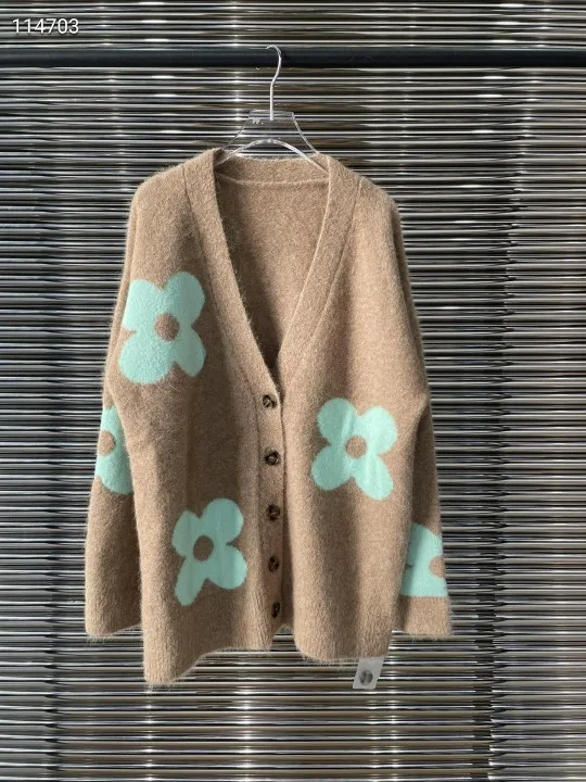 

2021 V-Neck Single Breasted Floral Cardigan Women Flower Cardigan Mohair Cardigan Women's Cardigan Cardigan Sweater