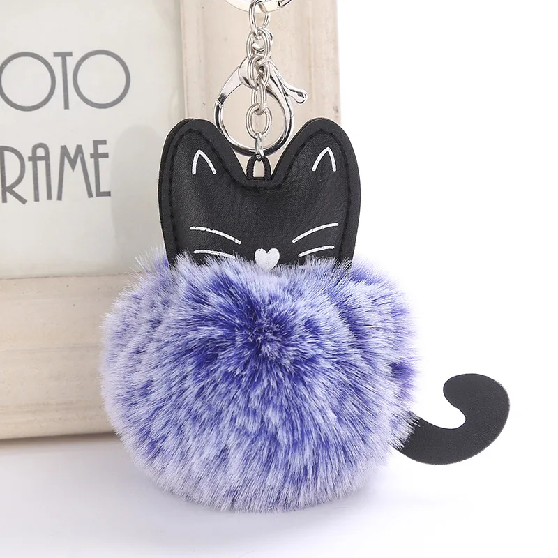 

1PCS New Cute Cat Pattern Keychain Women Car Bags Key Ring Plush Keychain Fur Ball Pendant Keyring for Girls Plush