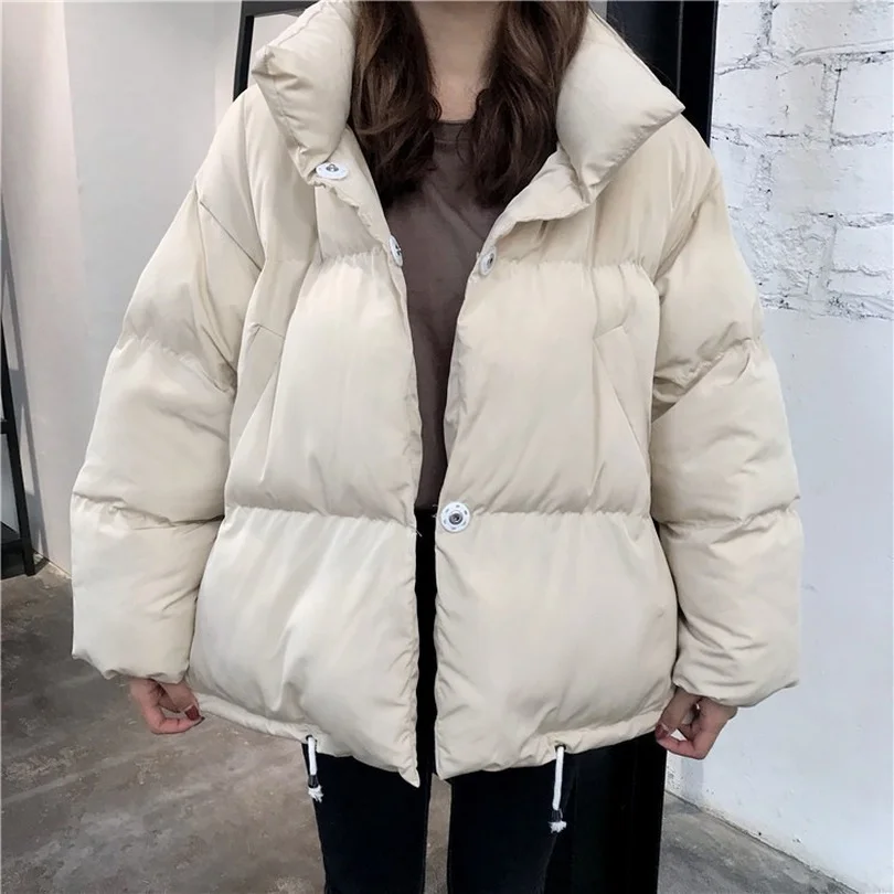 

Женская зимняя куртка 2022, уличная одежда, свободная прямая однотонная куртка из полиэстера с подкладкой, теплая Женская парка, Черная Женск...