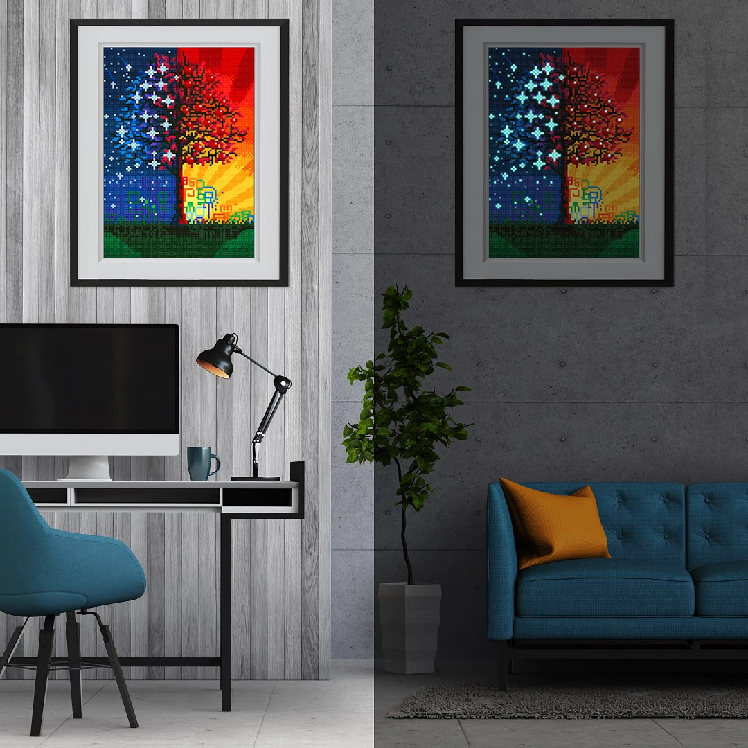 

Dusk Night Tree Diamond Embroidery LED Night Light Diamond Painting Landscape Star Shinny Beads Cross Stitch DIY Craft Kit Decor