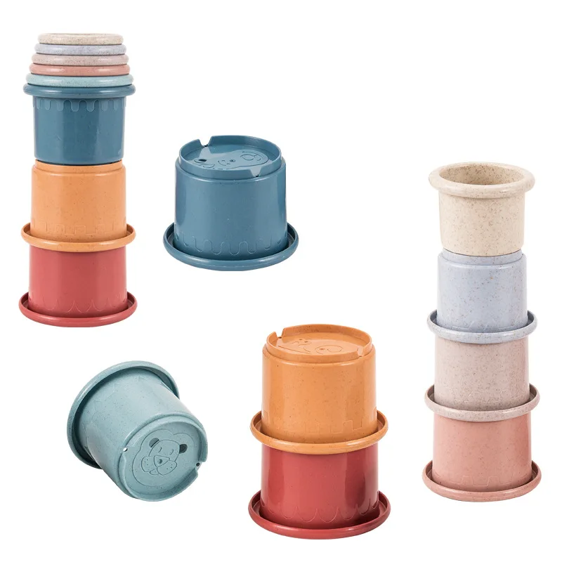 

Baby Bath Toys Stacking Cup Toys Colorful Early Educational Intelligence Gift Boat-shaped Stacked Cup Folding Tower Toys