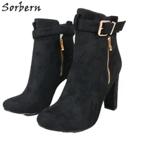 Sorbern Classical Black Ankle Booties Block Heels Boots Women Short Size 8 Classic Short Boots Women Custom Short Dress Boots