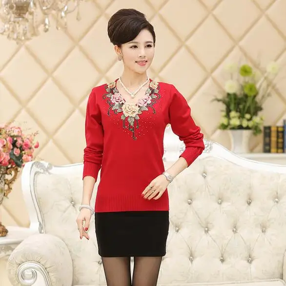 M-XXXXL новый женский свитер размера плюс Весенняя Базовая рубашка с вышивкой